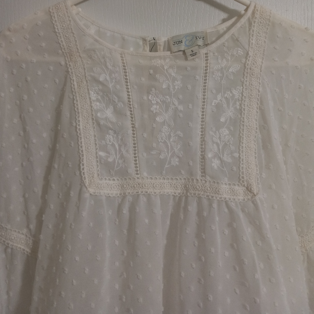 Jun & Ivy Sheer Swiss Dot Embroidered Top Francesca's sz Small